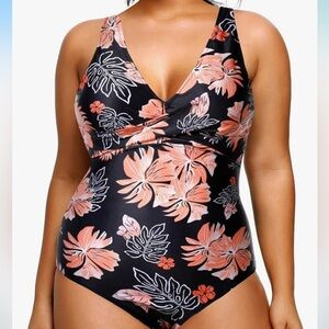 Floral Black and Pink Women's Swimsuit